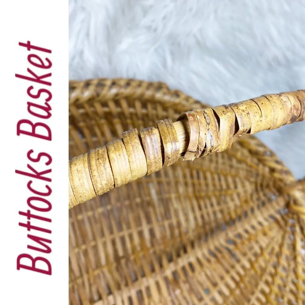 BUTTOCKS BASKET VTG Large Handmade Cottage Splint Ribbed Farmhouse Vintage‎